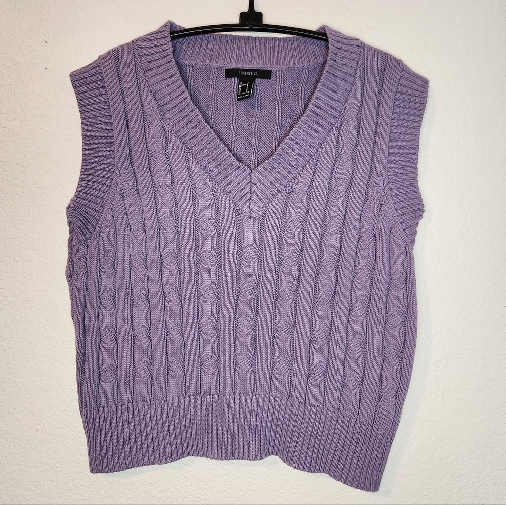 Forever 21 Lavender V-Neck Sweater Cable Knit Vest, Size‎ S